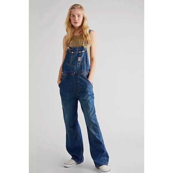 NWT FREE PEOPLE X WRANGLER Sz M STRAIGHT LEG BIB OVERALLS - Picture 1 of 6